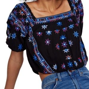 NWT Free People Embroidered Peasant Blouse
